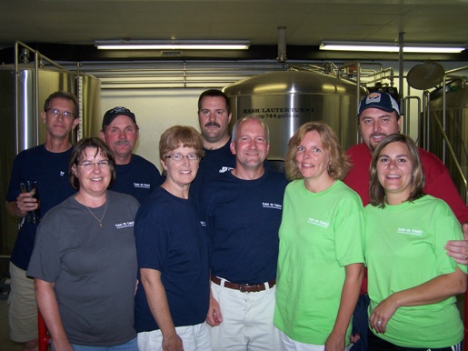 Wisconsin Brewery Tour Group at Sand Creek Brewery in Black River Falls with owner and brewmaster