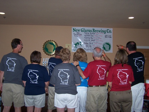 Wisconsin Brewery Tour Group showing their best side at the Tasting Room in New Glarus