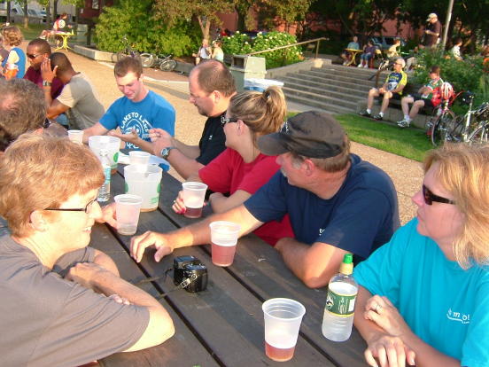 The Group enjoys a beer at Memorial Union at UW-Madison 